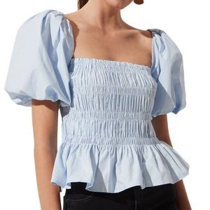 Astr the Label Savina Bubble Sleeve Top in Light Blue